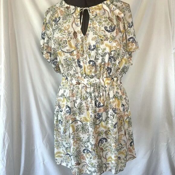 Paisley Floral Multicolor Summer Beach Faith Cinched Dress L - Picture 5 of 10